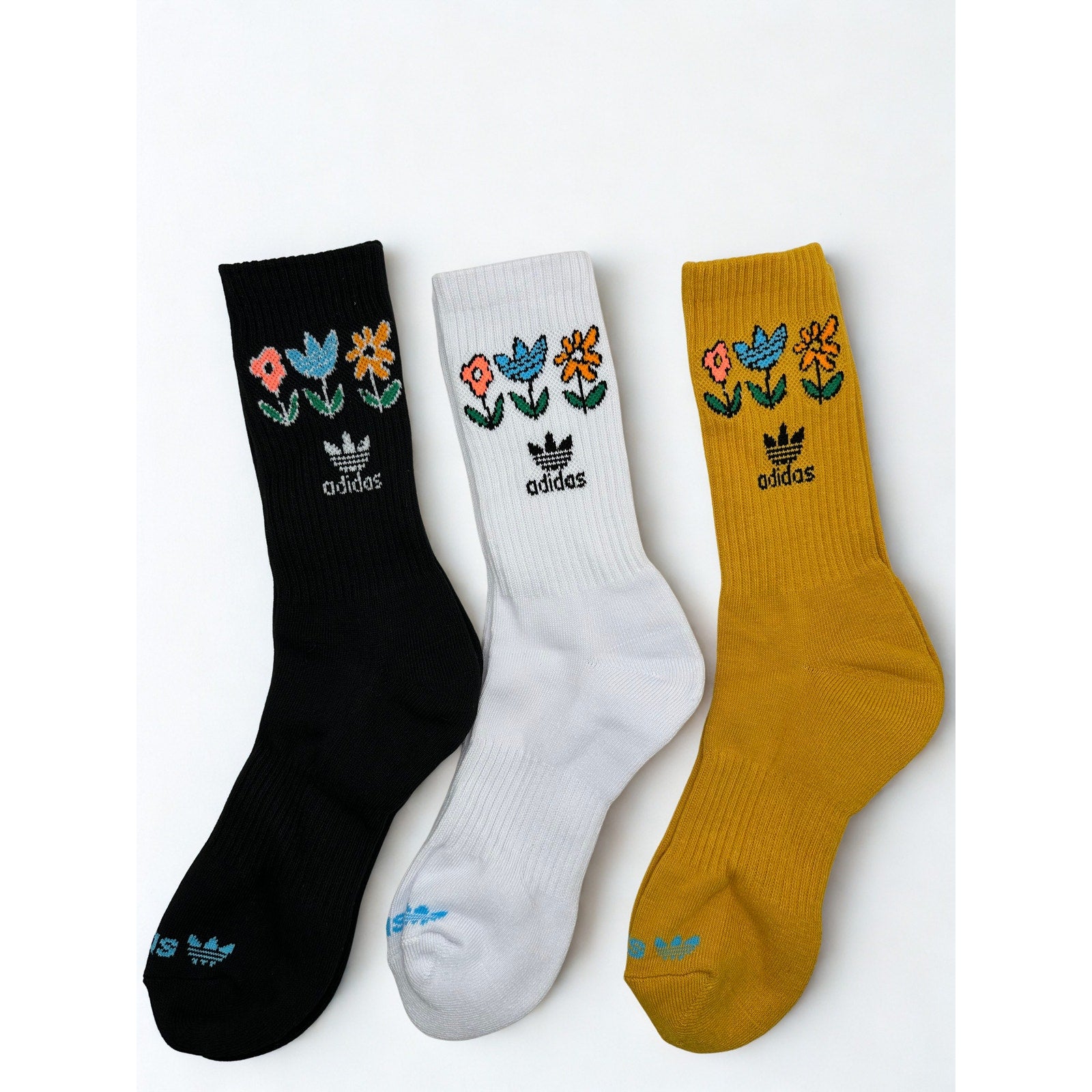 6 Pairs ADIDAS Floral Everyday Cotton Crew Socks Dri Fit Size MEDIUM
