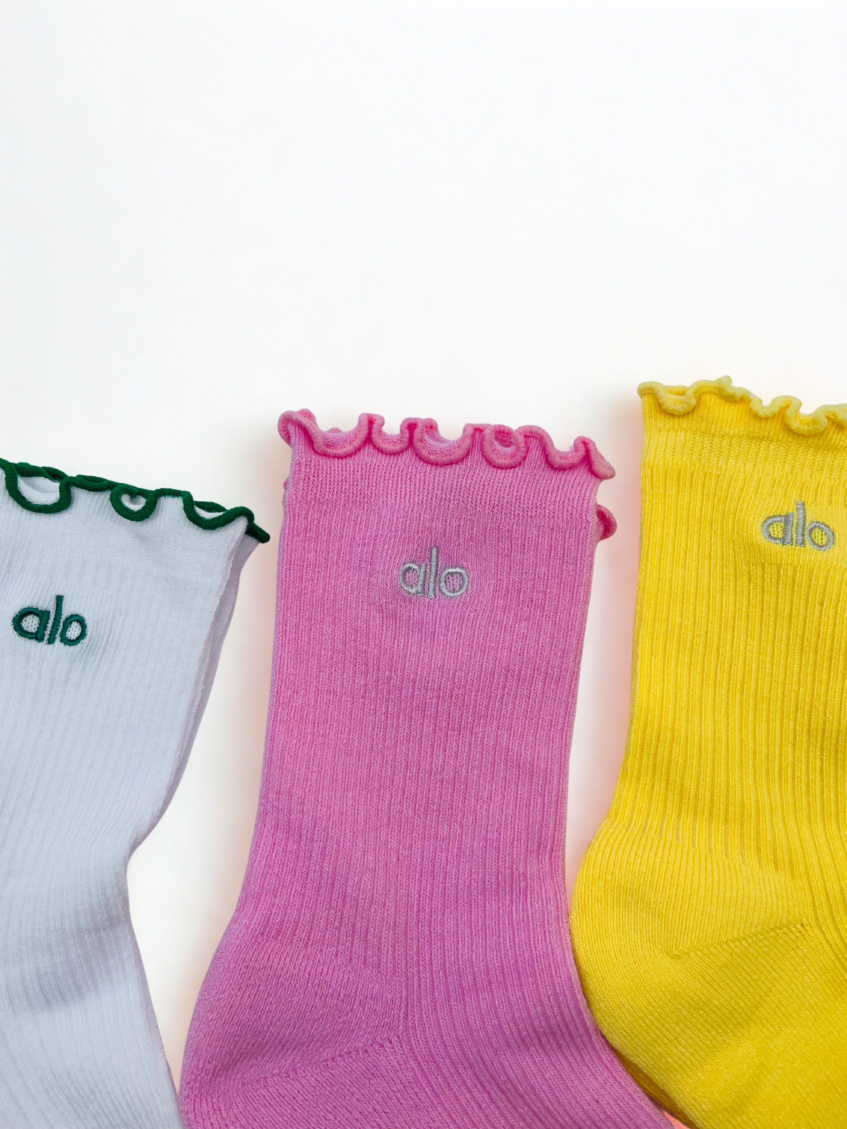 3 Pairs Alo Yoga Women's Lettuce Edge Sock Medium