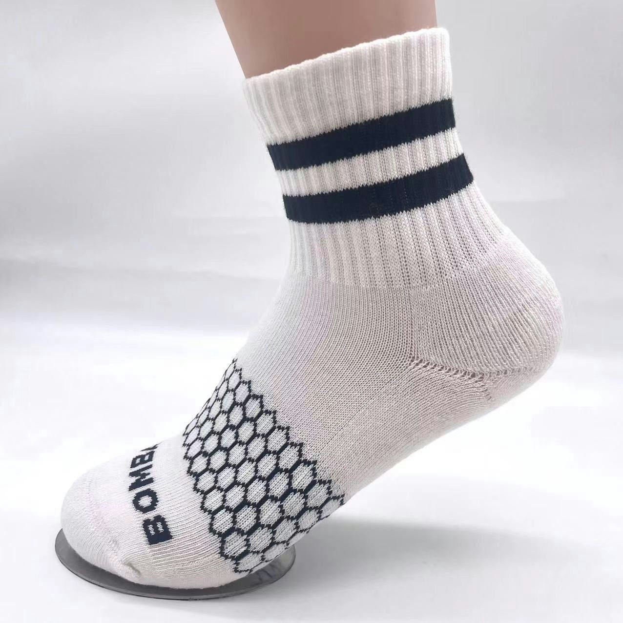 Women Men's BOMBAS Stripe Quarter socks Size Large White 6 Pairs