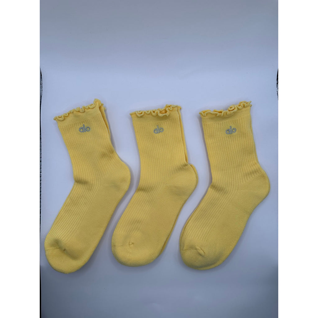 3 Pairs Alo Yoga Women's Lettuce Edge Sock M/L fits sizes 8 – 11 Yellow