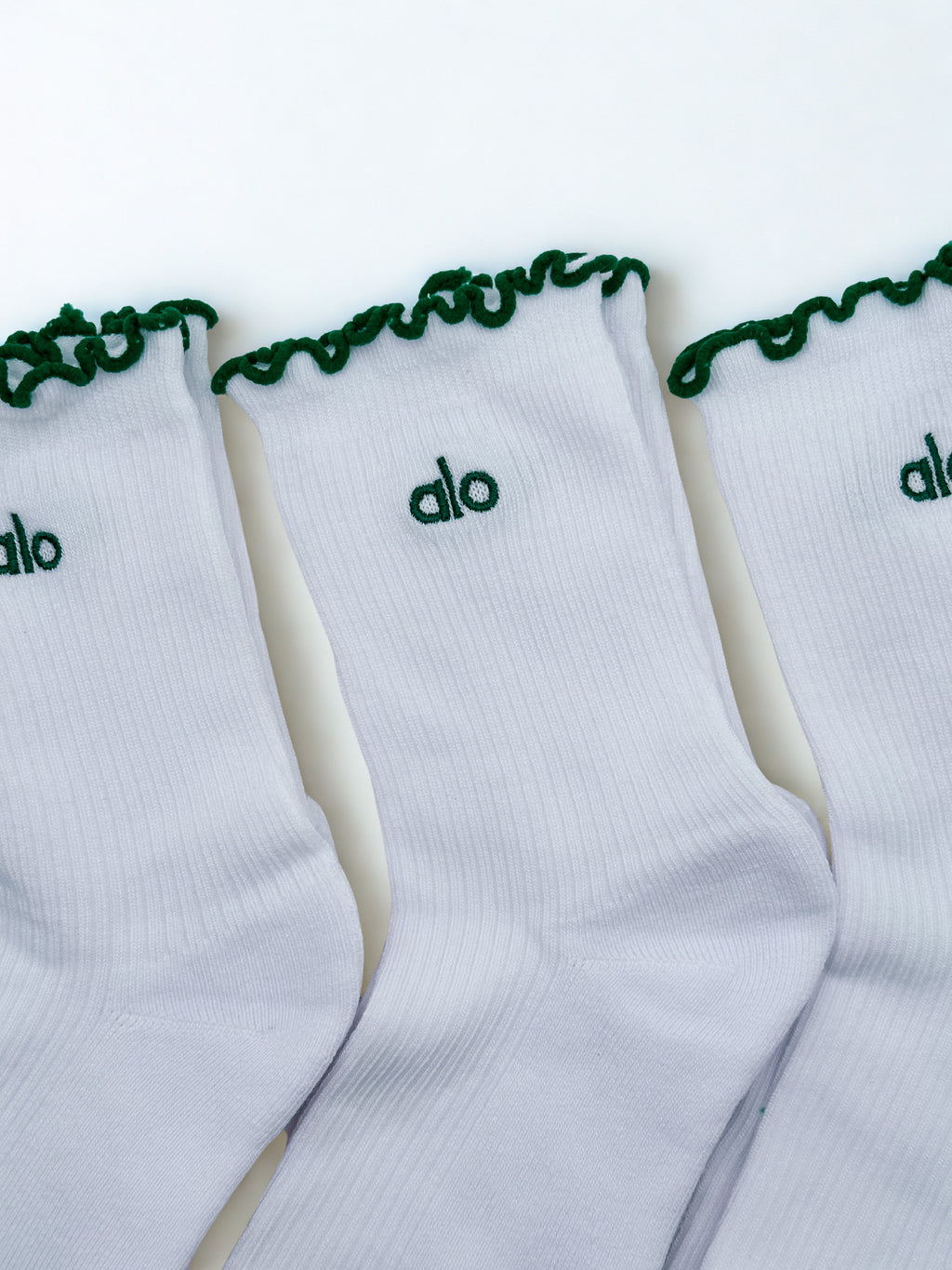 3 Pairs Alo Yoga Women's Lettuce Edge Sock M/L fits sizes 8 – 11 White