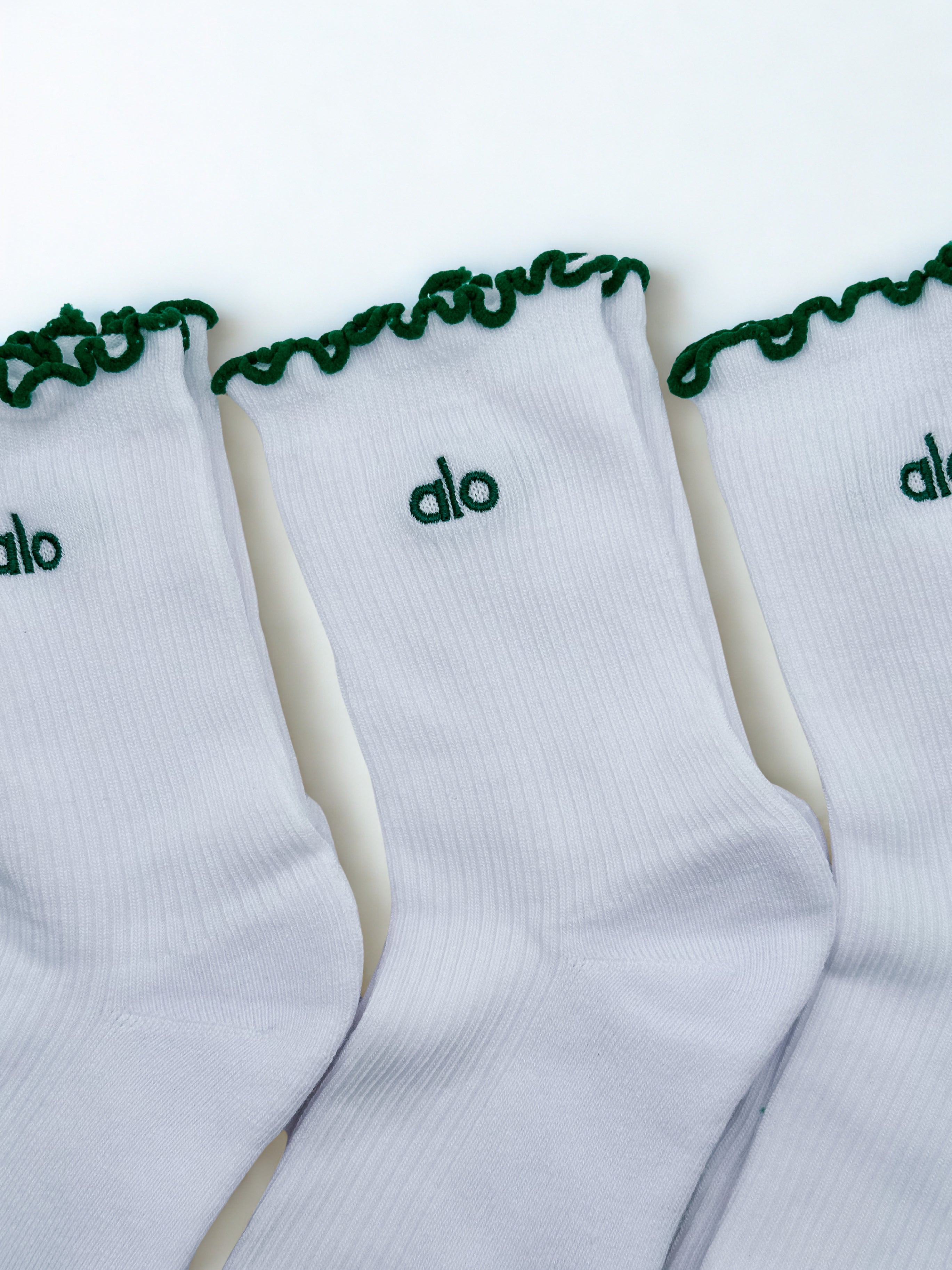 3 Pairs Alo Yoga Women's Lettuce Edge Sock M/L fits sizes 8 – 11 White