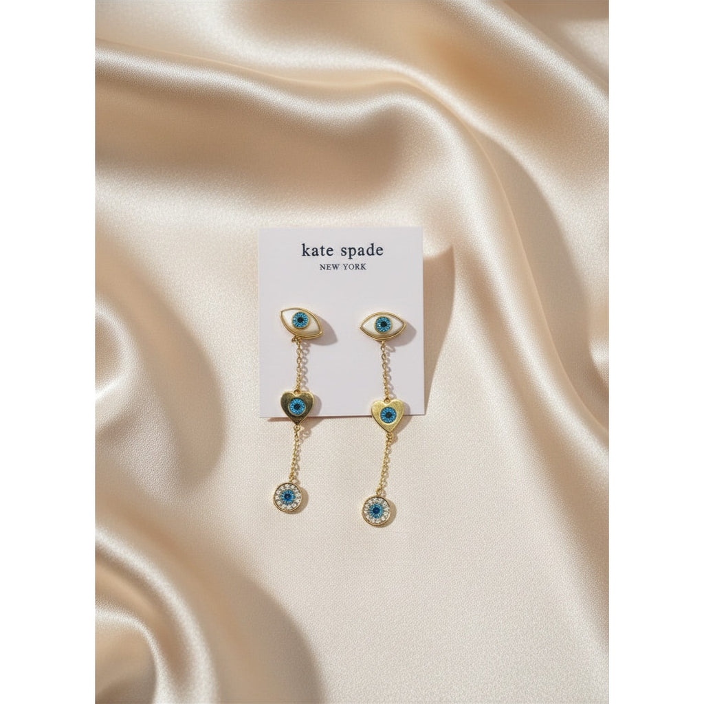 Kate Spade New York Gold-Tone Mixed Stone Evil Eye Linear Drop Earrings
