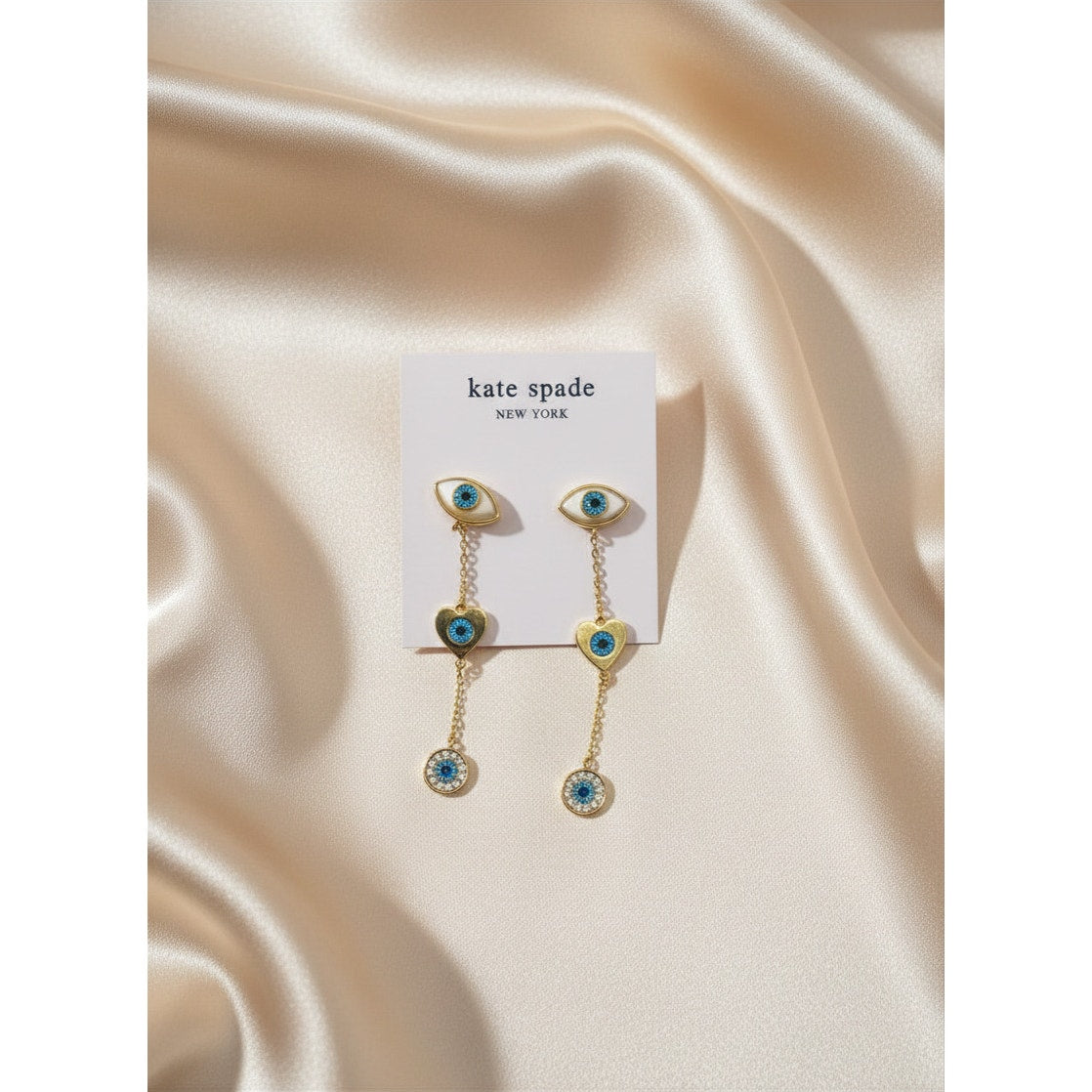 Kate Spade New York Gold-Tone Mixed Stone Evil Eye Linear Drop Earrings