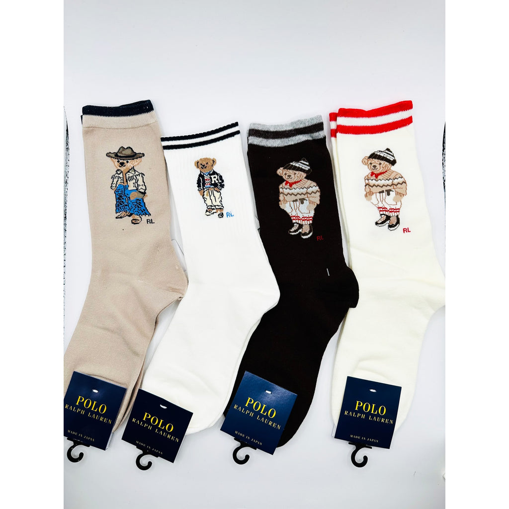 4 pairs NWT POLO Ralph Lauren Bear-motif Socks size Medium 6-10