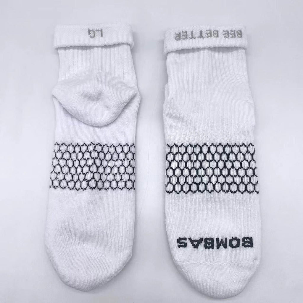 Women Men's BOMBAS Honeycomb Quarter socks Size Large White 6 Pairs
