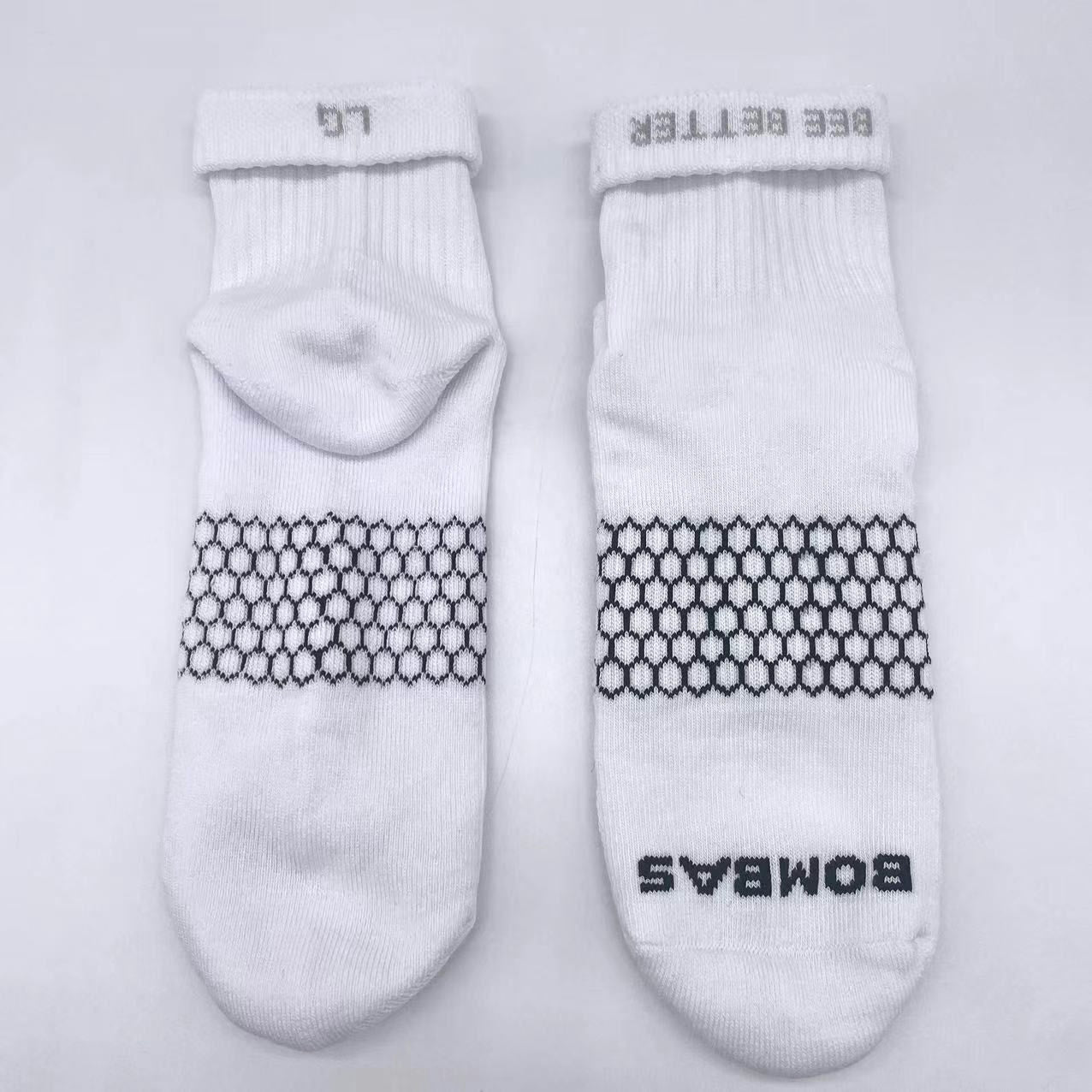 Women Men's BOMBAS Honeycomb Quarter socks Size Large White 6 Pairs