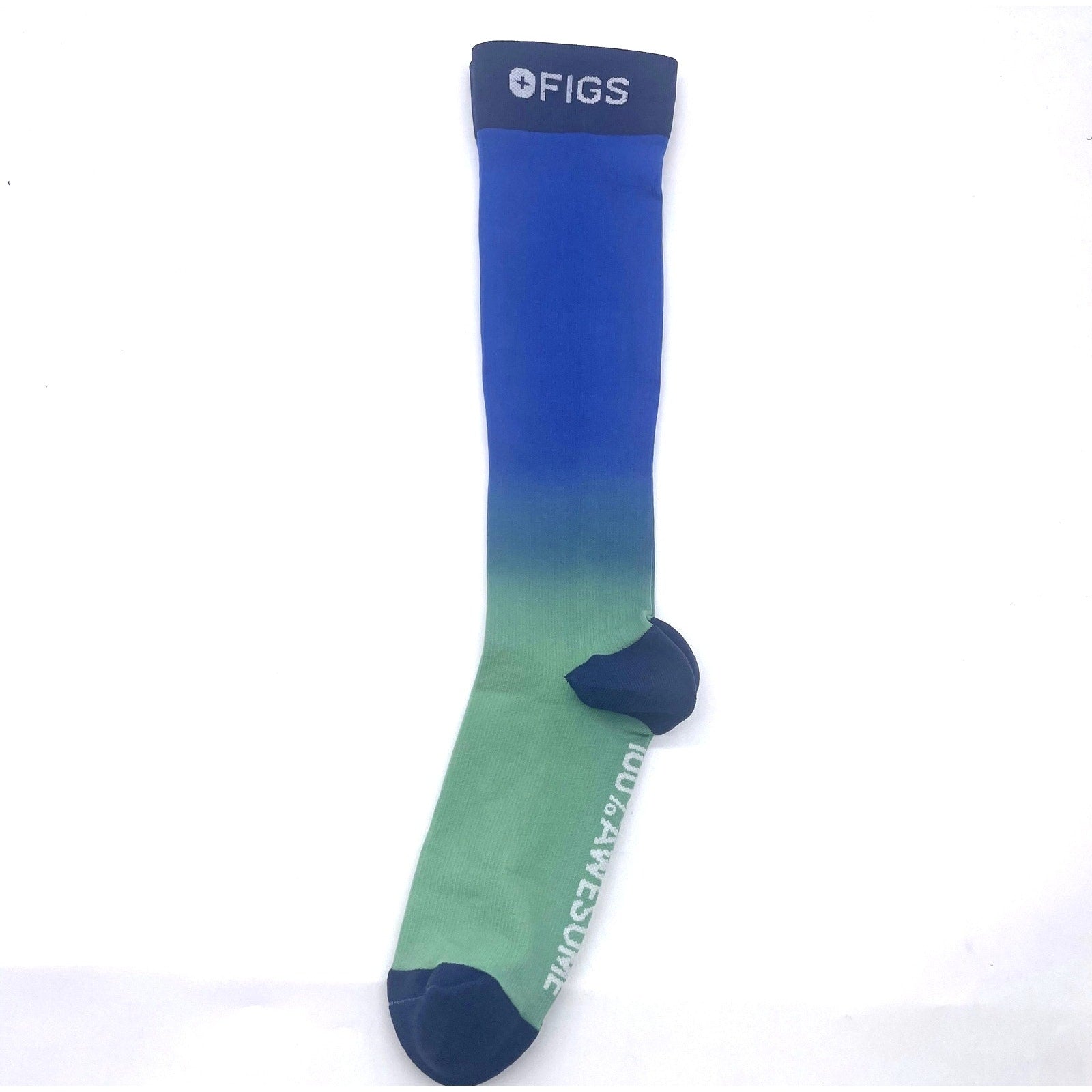 1 Pair FIGS Compression 'Ombre' Blue & Green Socks Size Large