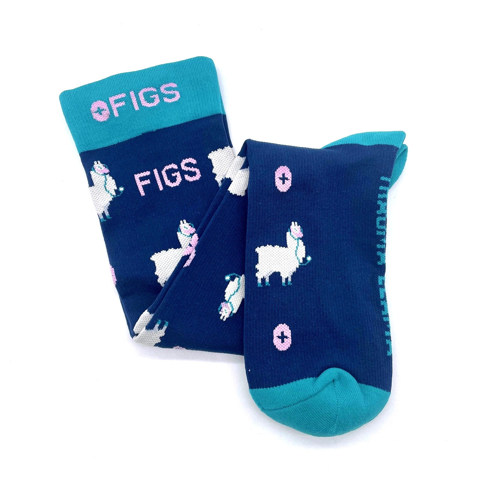 1 Pair FIGS Compression 'Dr Llama' Blue Socks Size Medium