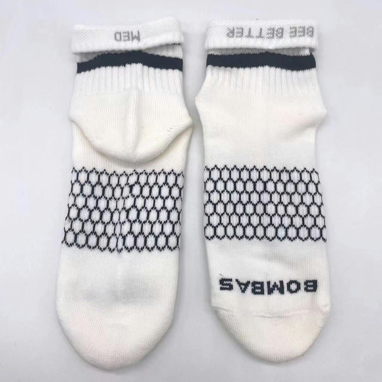 Women Men's BOMBAS Stripe Quarter socks Size Large White 6 Pairs