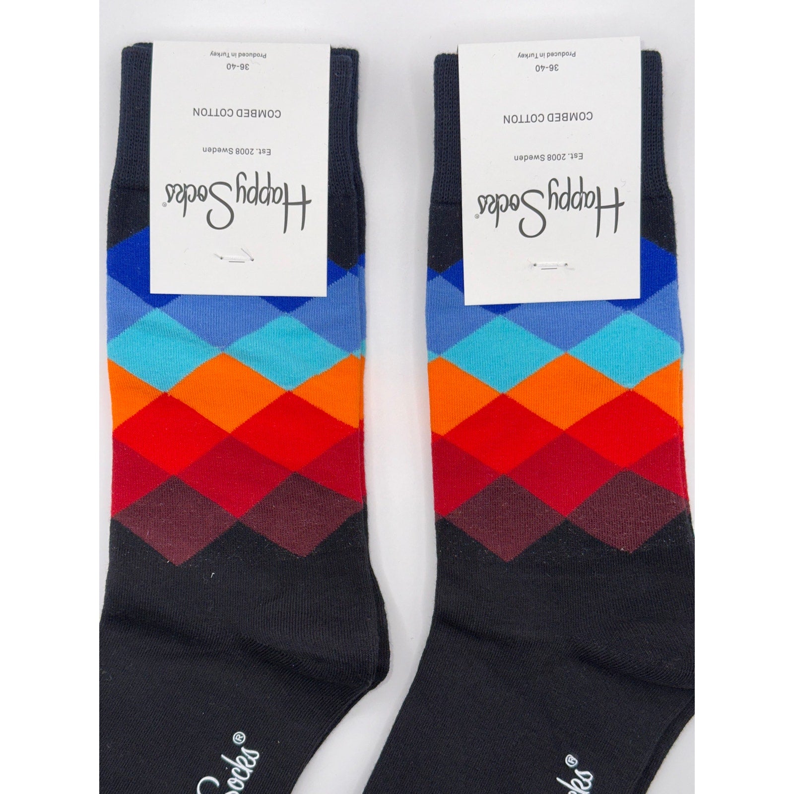 2 Pairs Happy Socks Black Colorful Half Calf Size Medium Unisex