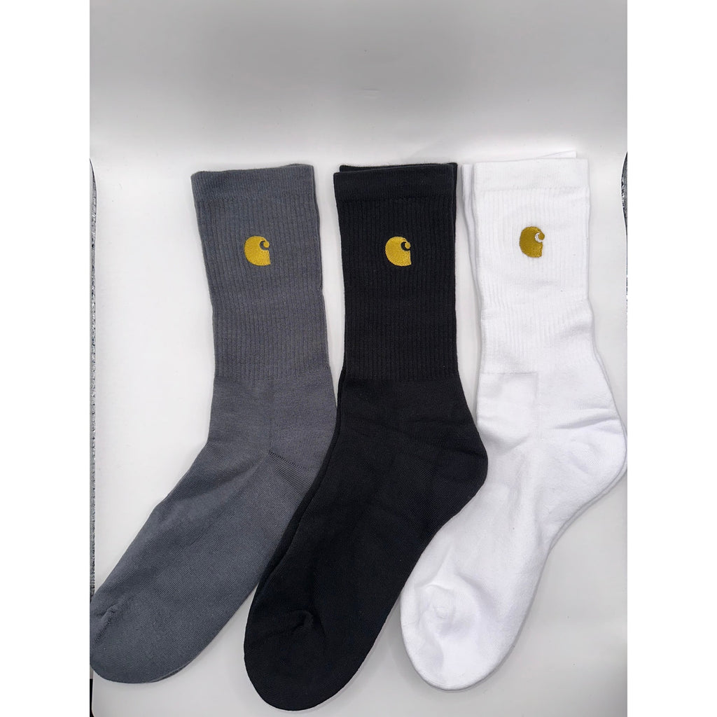 Carhartt WIP Chase Socks Black Grey Gold Logo Crew Workwear Streetwear One Size