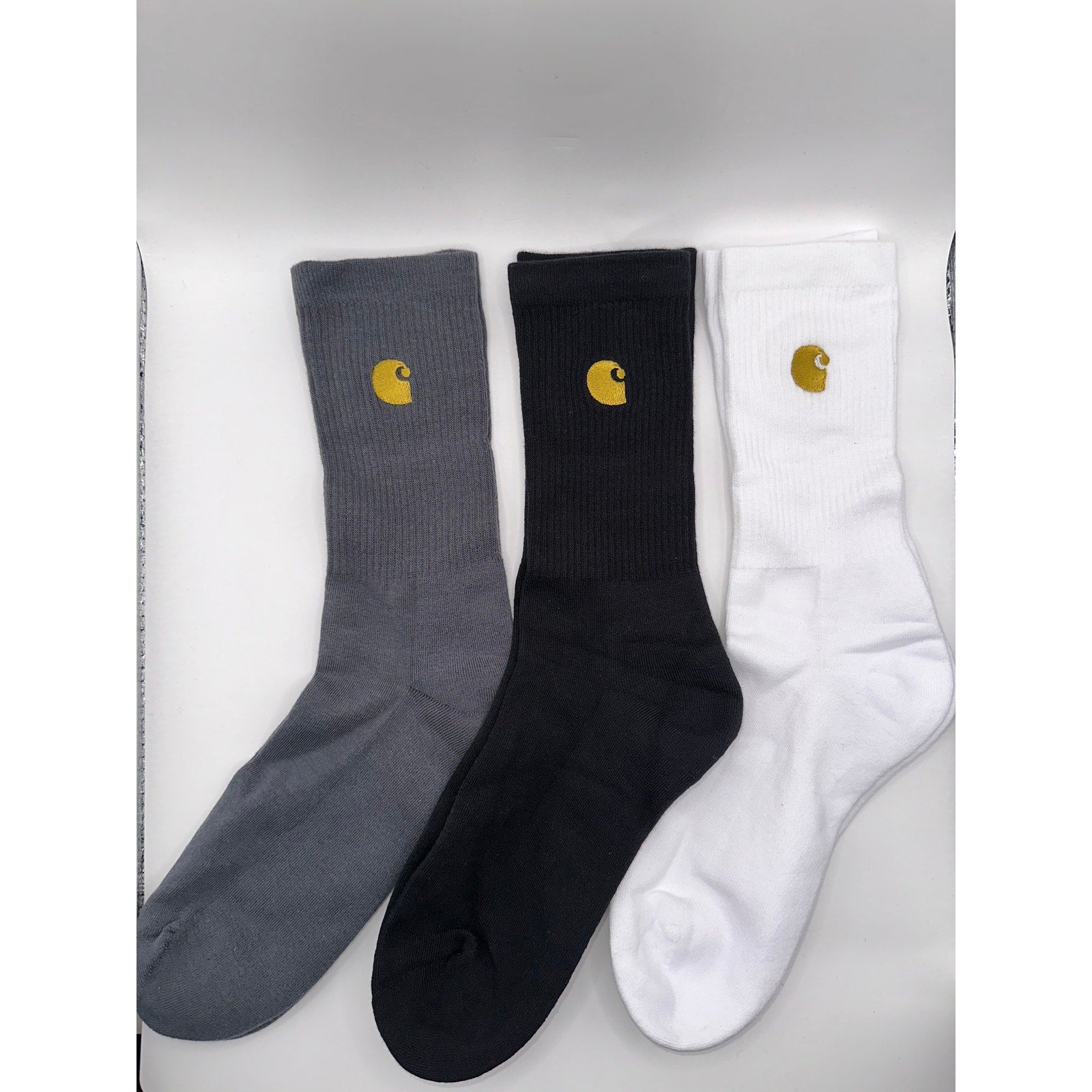 Carhartt WIP Chase Socks Black Grey Gold Logo Crew Workwear Streetwear One Size