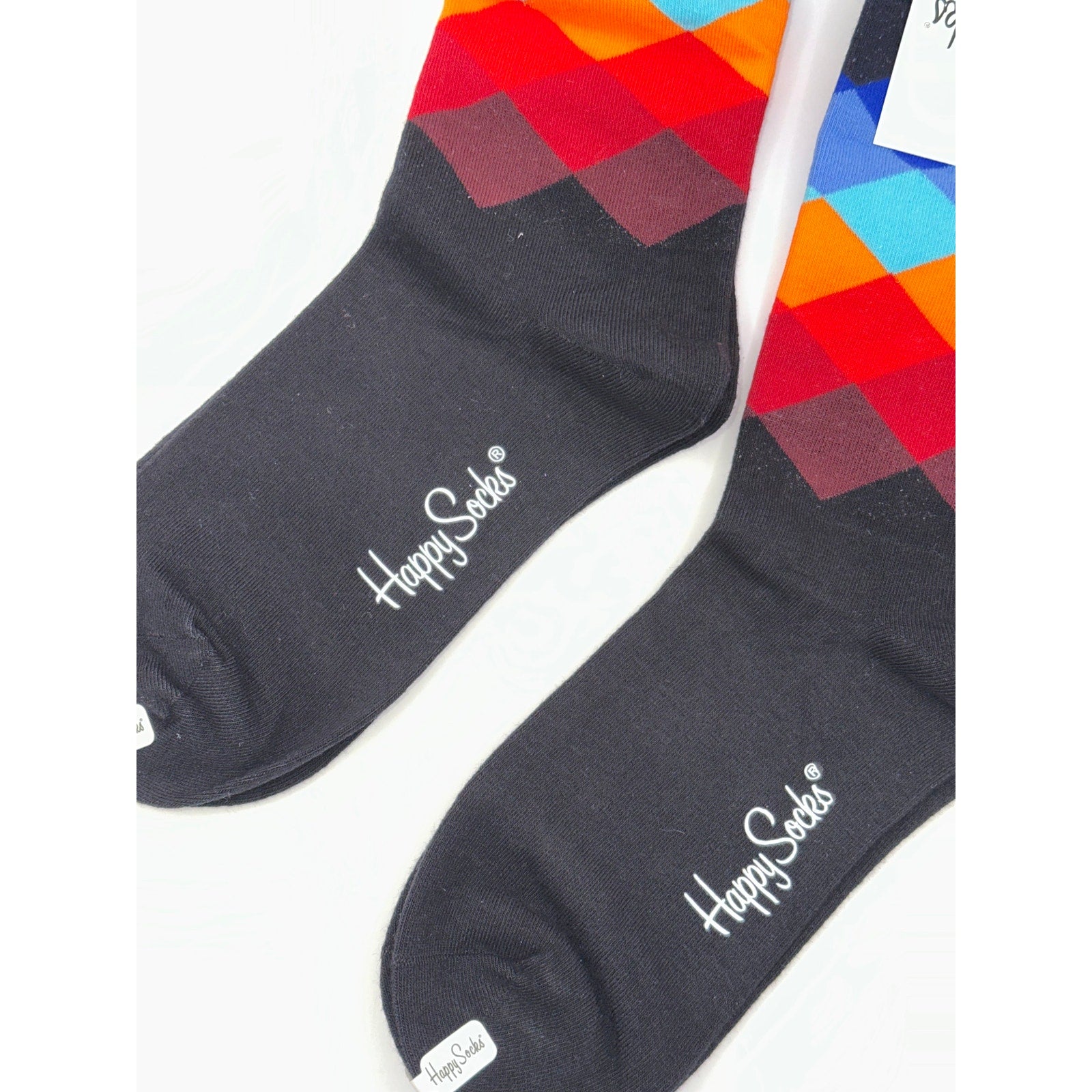 2 Pairs Happy Socks Black Colorful Half Calf Size Medium Unisex