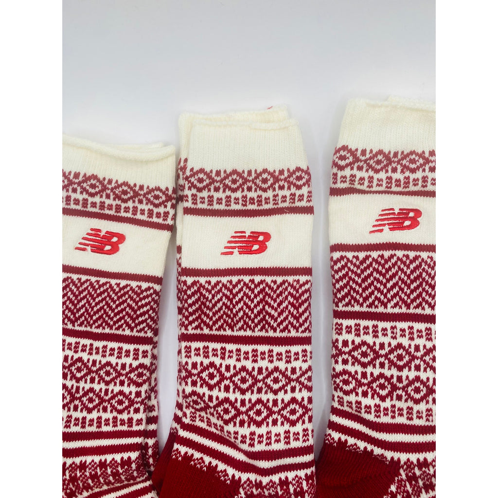 3 PAIR New Balance Holiday Crew socks Off-white and Red Geometric Pattern M/L