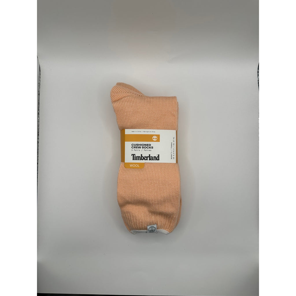 Timberland Women's Cushioned Crew Socks 3 Pairs - Wool Blend, Thermal Salmon Pink