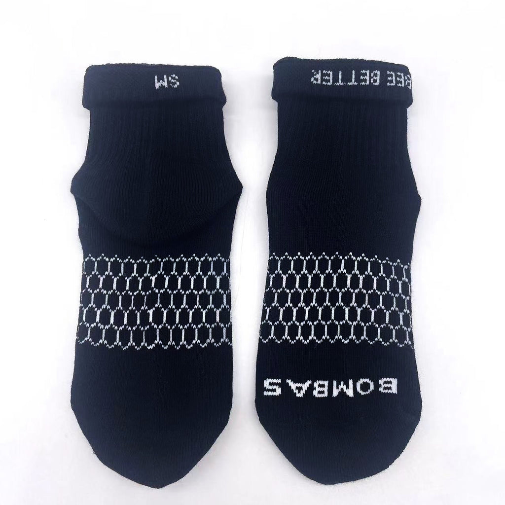 6 Pairs Women Men's BOMBAS Honeycomb Quarter socks Size Small Black