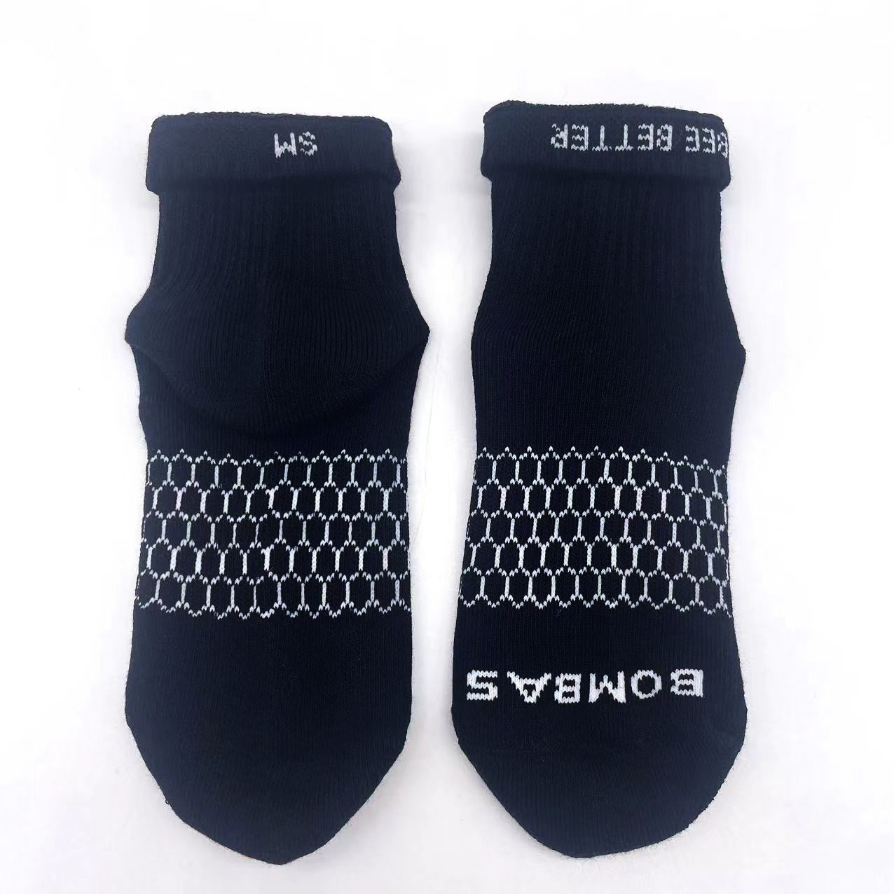 6 Pairs Women Men's BOMBAS Honeycomb Quarter socks Size Small Black