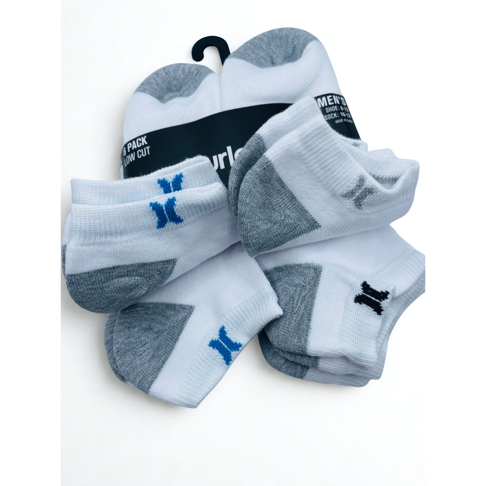 6 Pairs Hurley Men's low-cut cushioned socks L 8-12 White NWT
