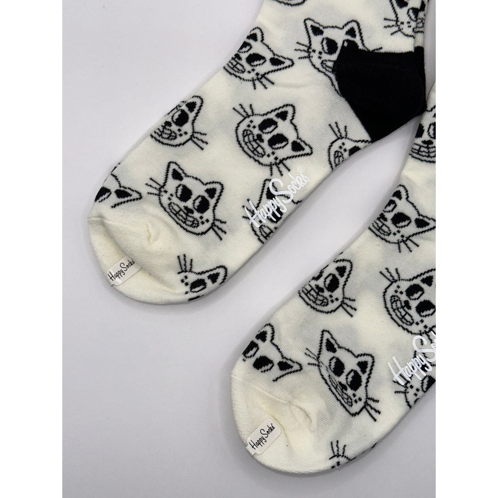 2 Pairs Happy Socks White Cat Half Calf Size Medium Unisex
