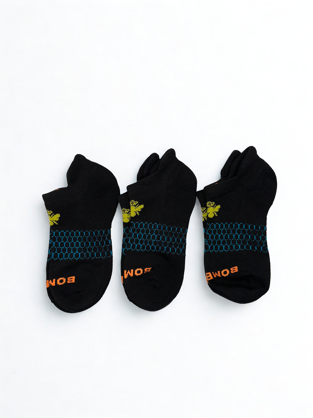 Bombas 3 Pairs Women's Ankle Socks athletic Honeycomb Size Small 4-7.5 Black