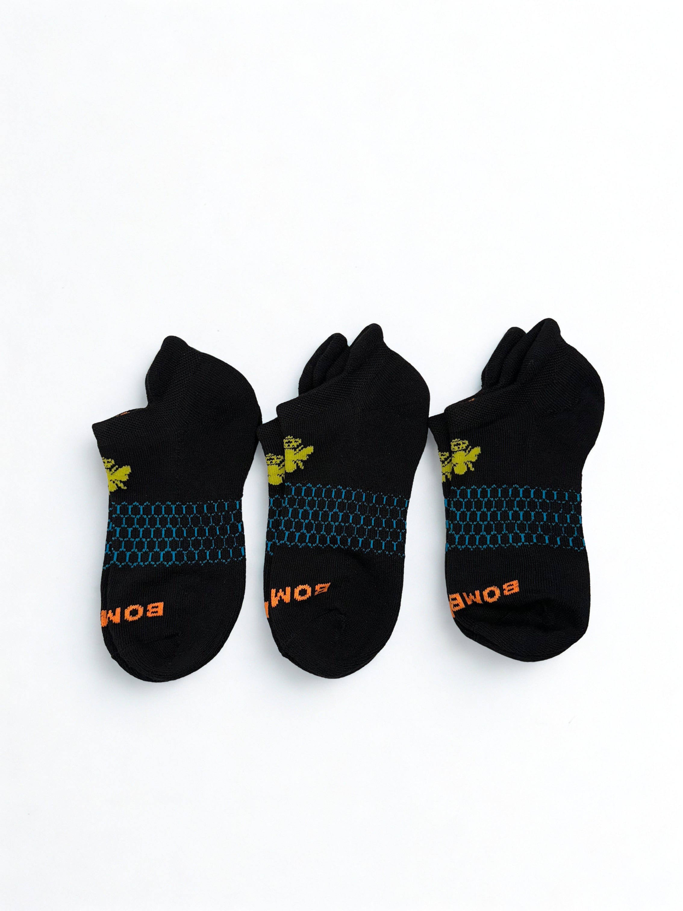 Bombas 3 Pairs Women's Ankle Socks athletic Honeycomb Size Small 4-7.5 Black