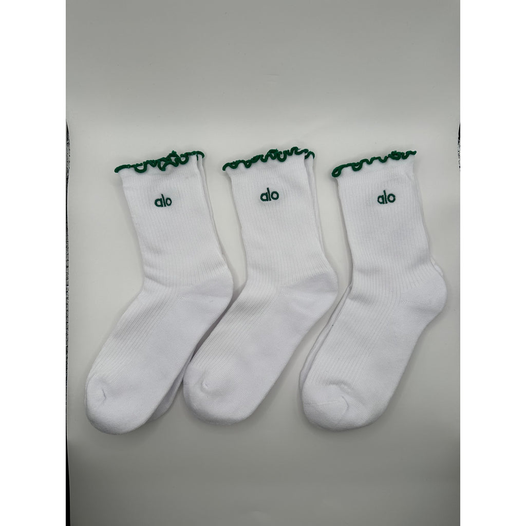 3 Pairs Alo Yoga Women's Lettuce Edge Sock M/L fits sizes 8 – 11 White