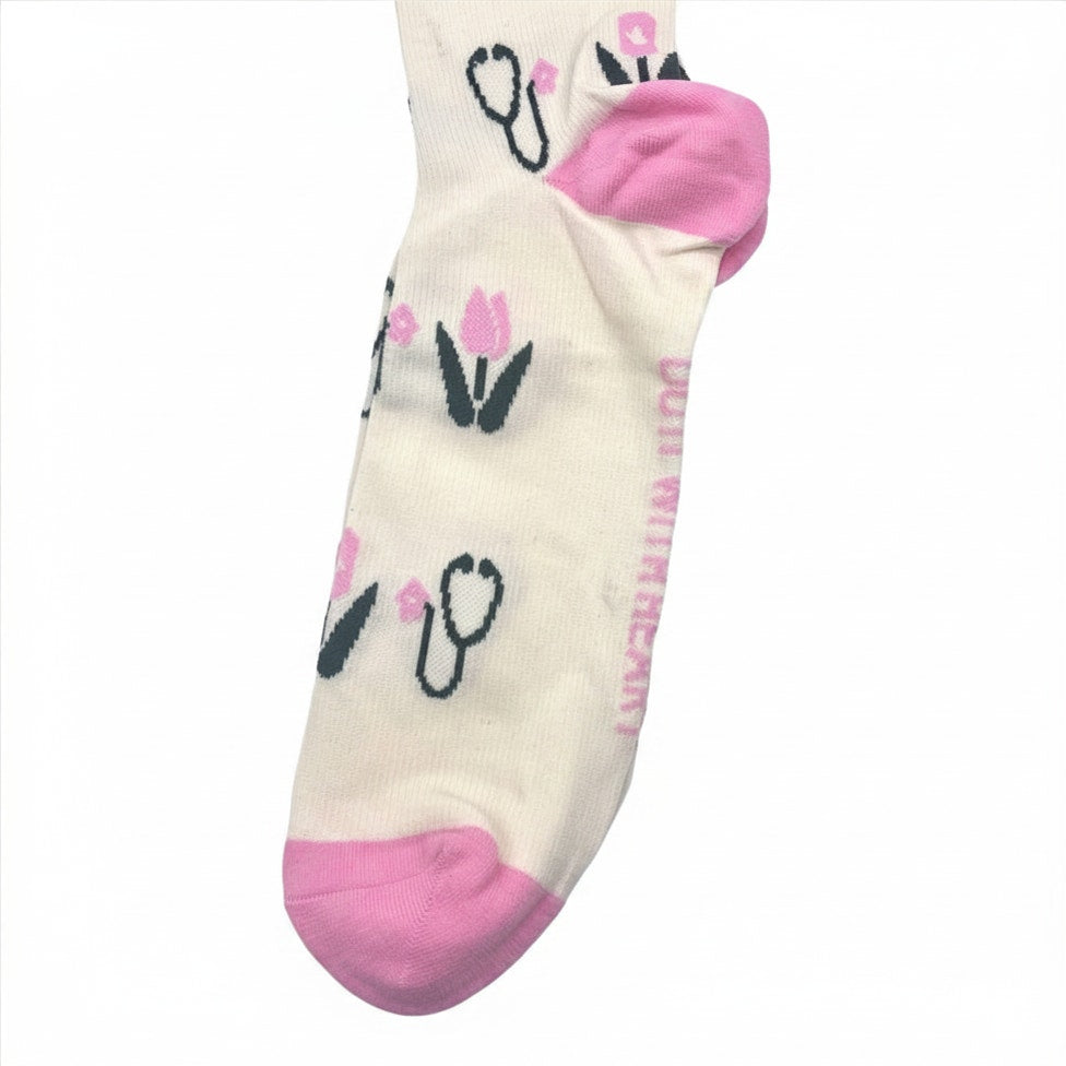 1 Pair FIGS Compression 'Tulips' White & Pink Socks Size XL