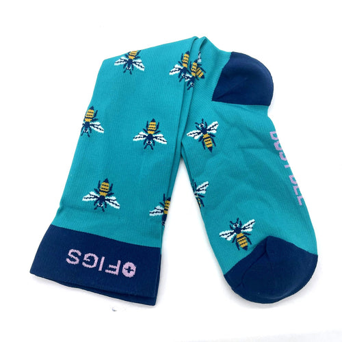 1 Pair FIGS Compression 'Bee' Blue Green Socks Size Medium