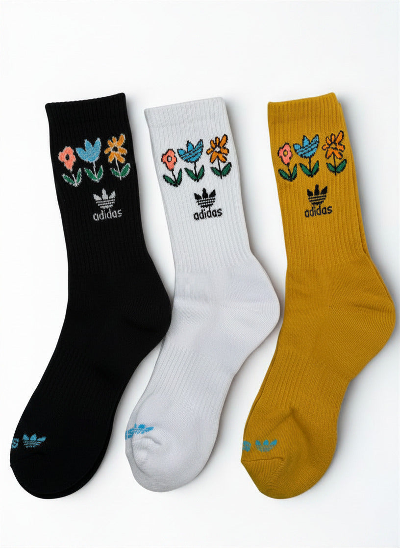 3 Pairs ADIDAS Floral Everyday Cotton Crew Socks Dri Fit Size MEDIUM