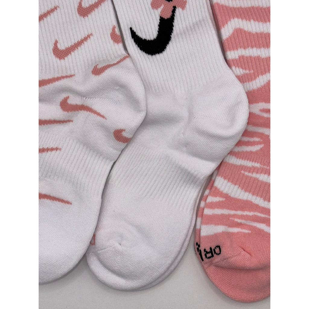 3 Pairs NWOT NIKE Floral Zebra Style Cotton Crew Socks Dri Fit Size MEDIUM