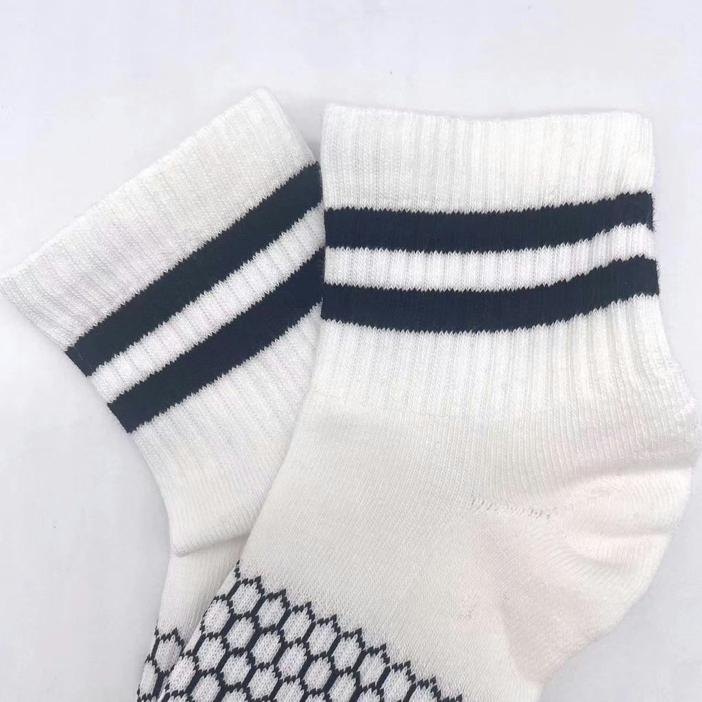 Women Men's BOMBAS Stripe Quarter socks Size Large White 6 Pairs