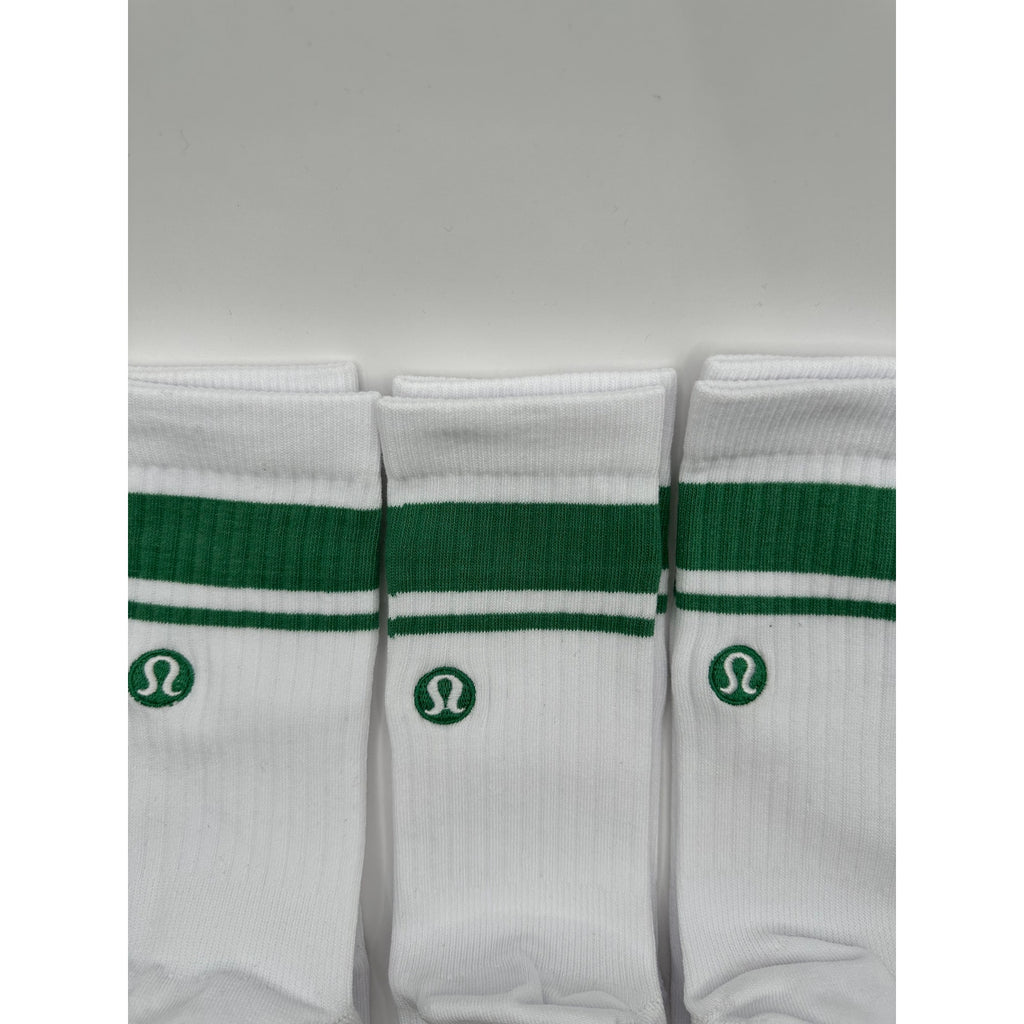 3 Pairs Lululemon Daily Stride Ribbed Crew Socks Green Stripes - M/L NWOT