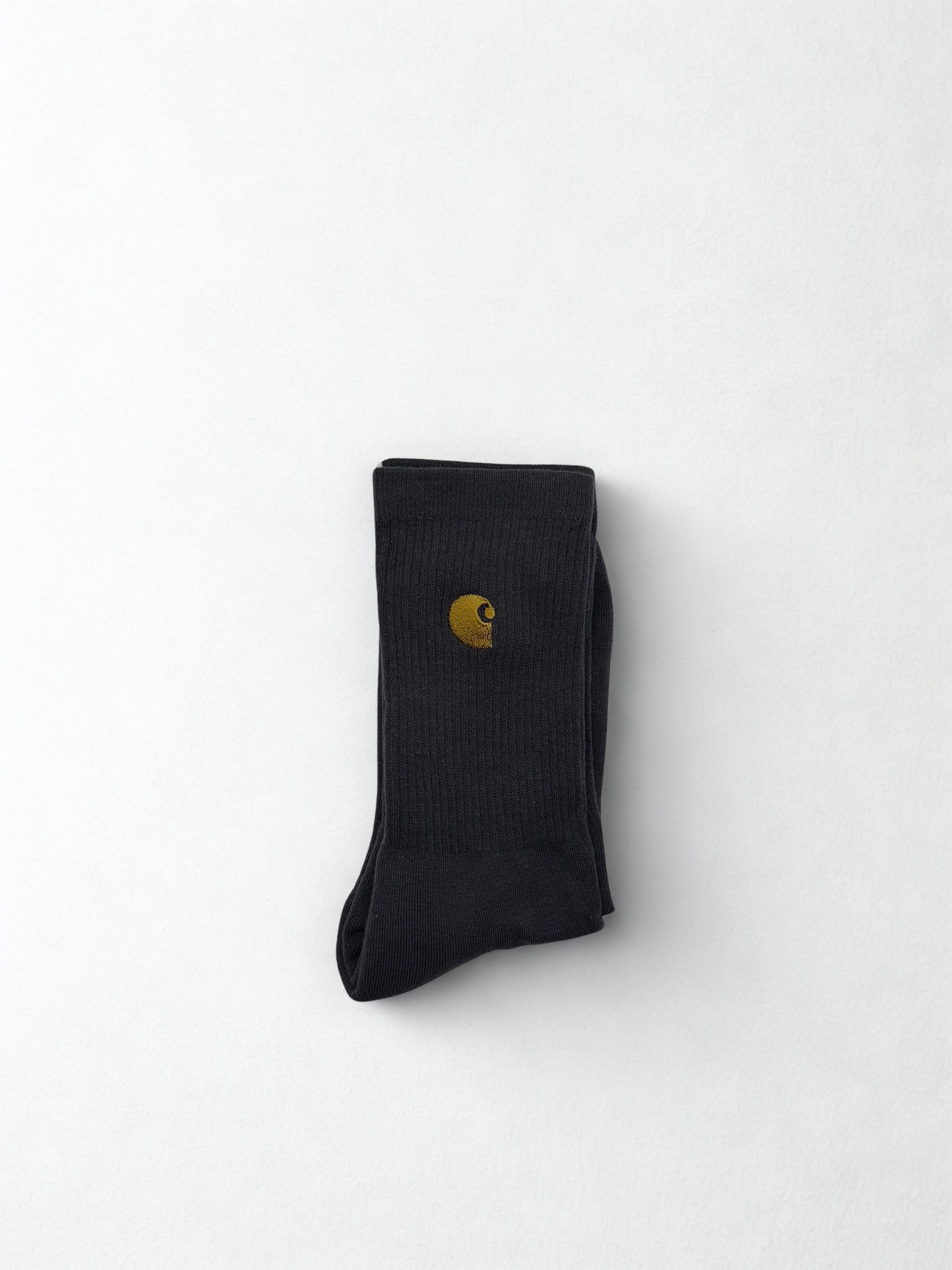 Carhartt WIP Chase Socks Black Grey Gold Logo Crew Workwear Streetwear One Size
