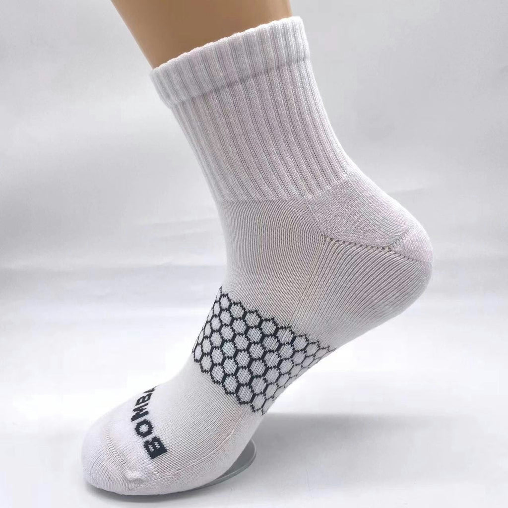 Women Men's BOMBAS Honeycomb Quarter socks Size Large White 6 Pairs