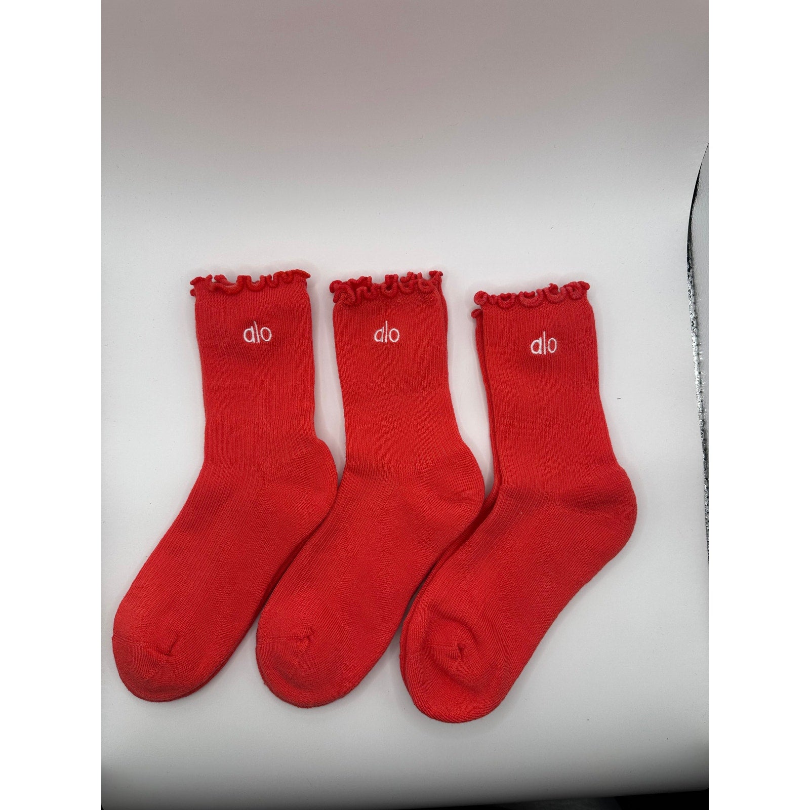 3 Pairs Alo Yoga Women's Lettuce Edge Sock M/L fits sizes 8 – 11 Red