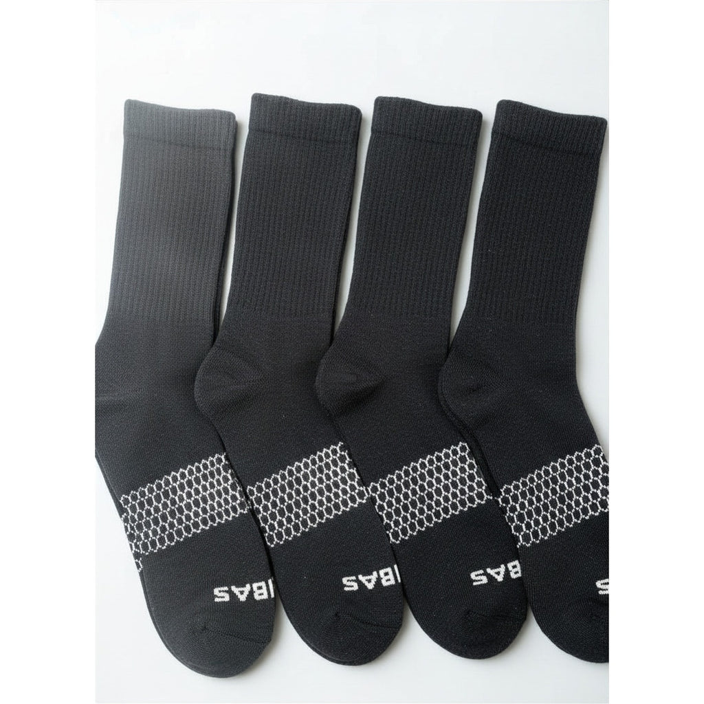4 Pairs Bombas Black Crew Socks Size Large 8-12