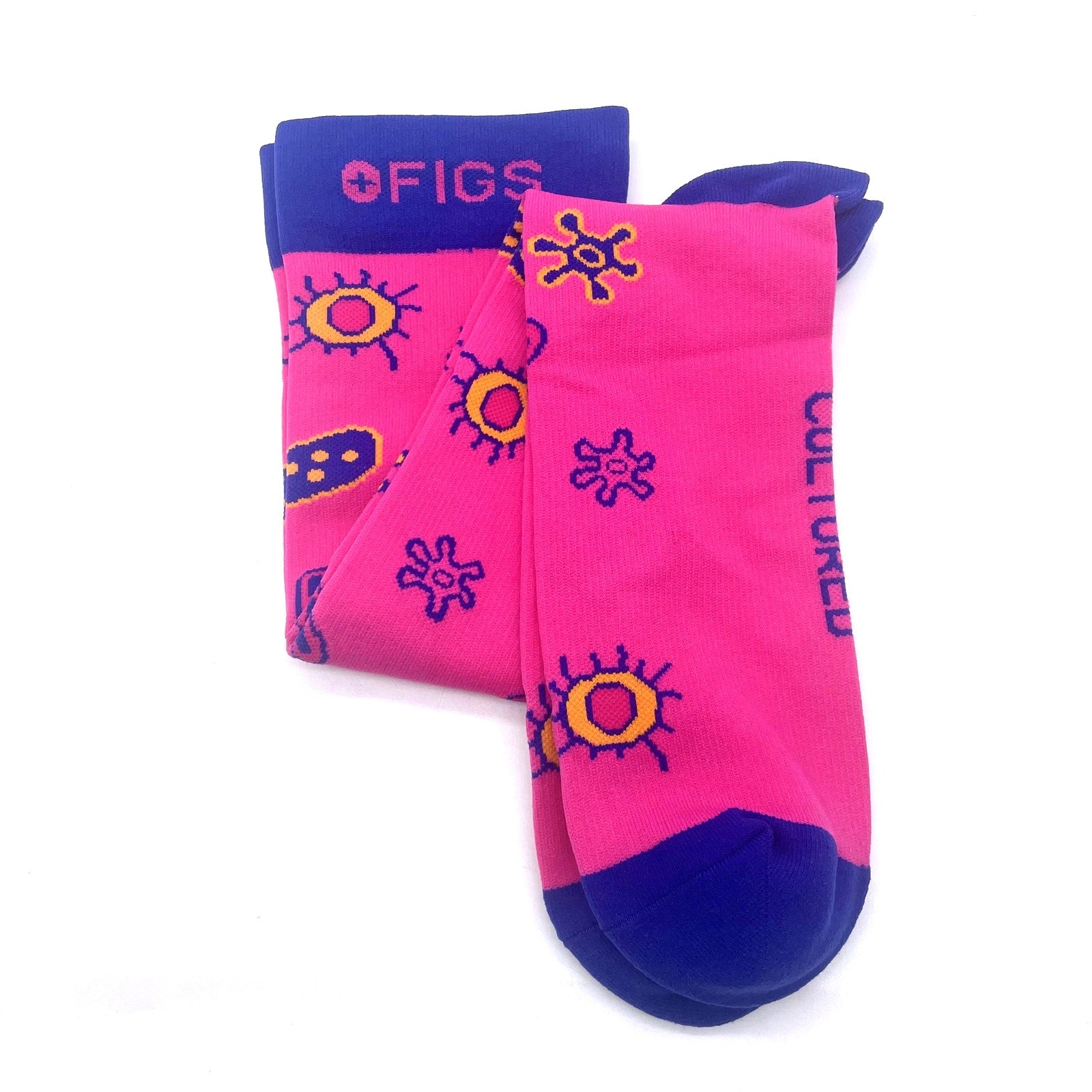 1 Pair FIGS Compression Pink & Blue Socks Size XL