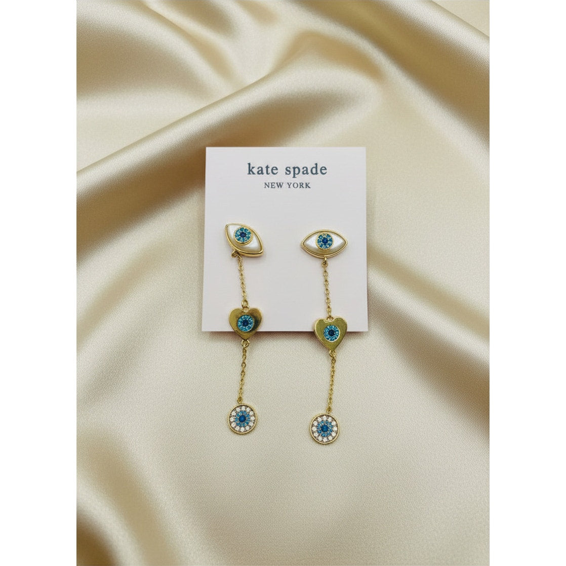 Kate Spade New York Gold-Tone Mixed Stone Evil Eye Linear Drop Earrings