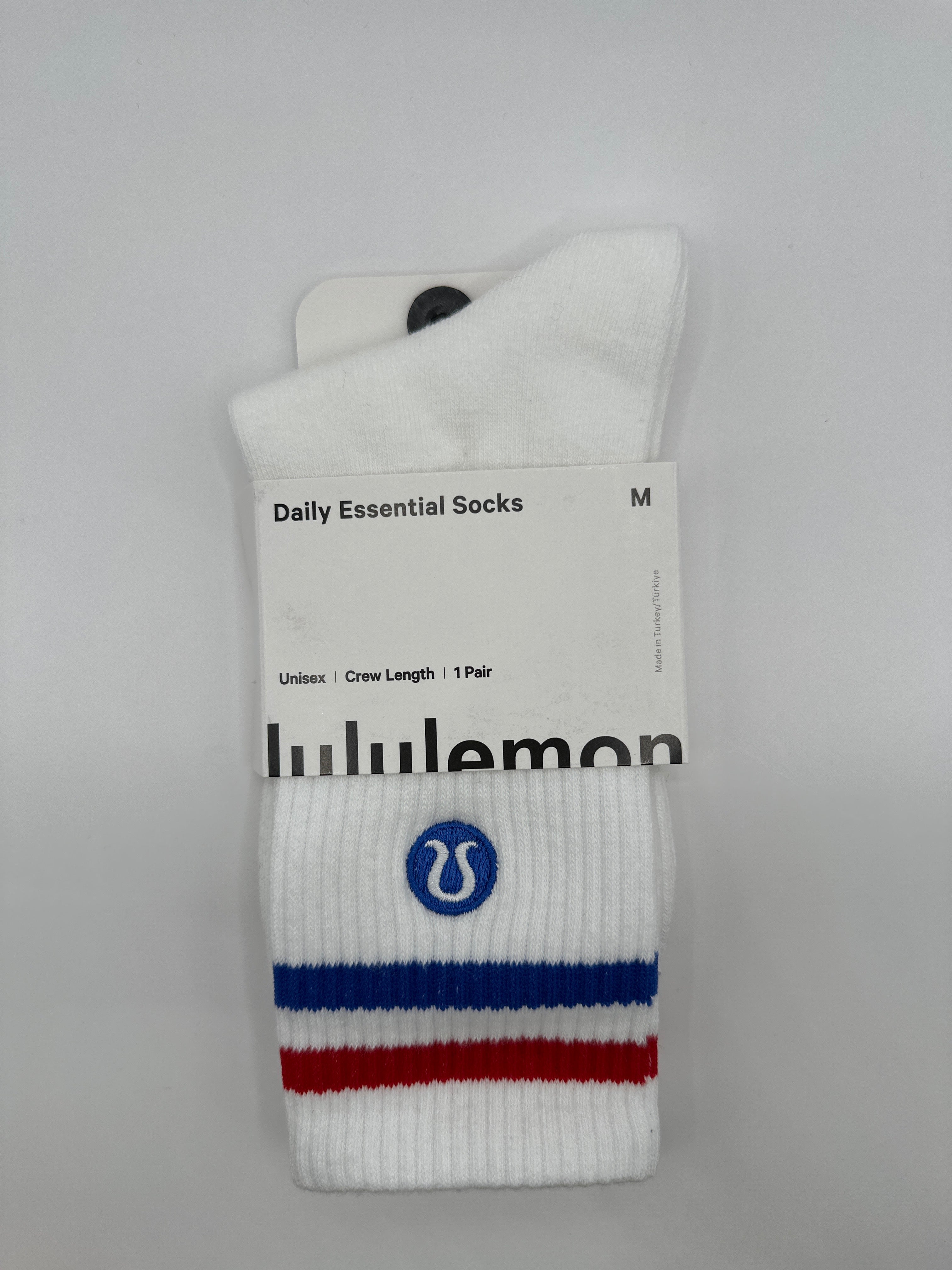 NWT 1 Pair Lululemon Unisex Daily Essential Stripe Crew Socks - Medium
