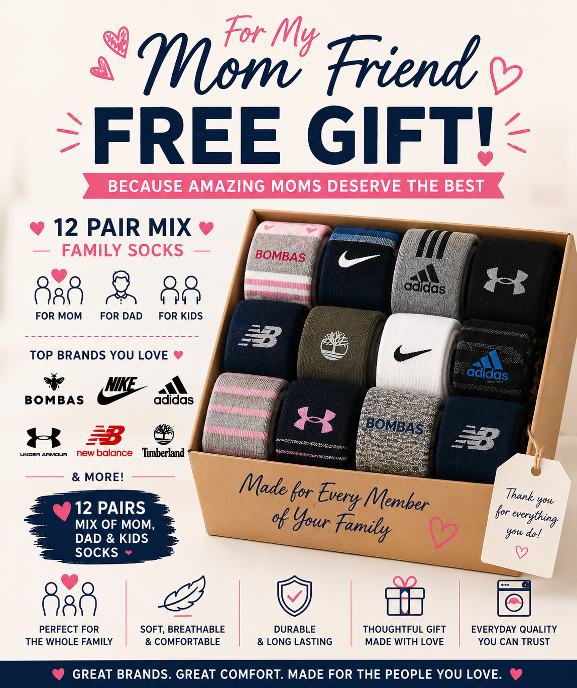 FREE 12-Pair Family Socks Gift Box | Top Brands for Mom, Dad & Kids