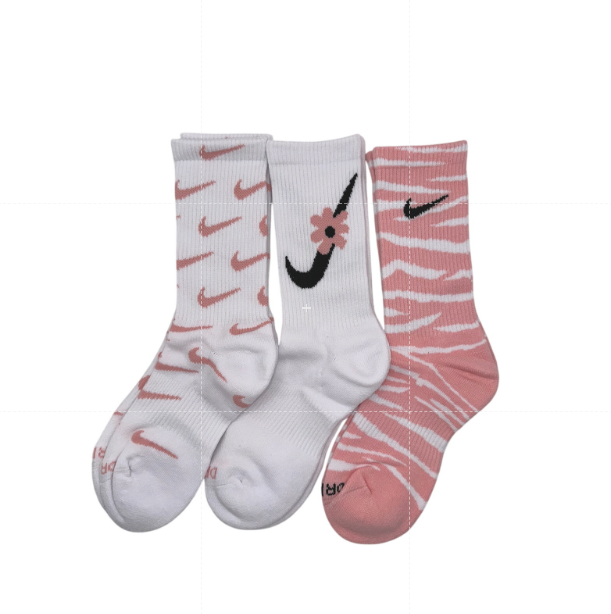 3 Pairs NWOT NIKE Floral Zebra Style Cotton Crew Socks Dri Fit Size MEDIUM