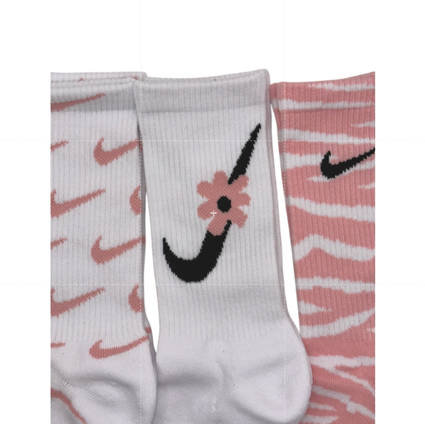 3 Pairs NWOT NIKE Floral Zebra Style Cotton Crew Socks Dri Fit Size MEDIUM