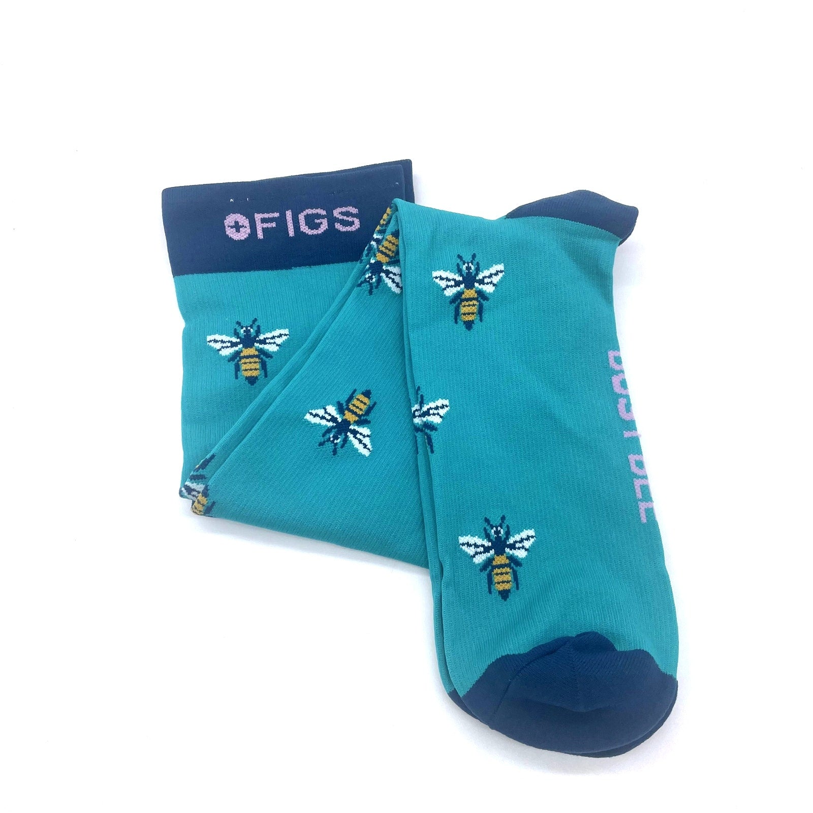 1 Pair FIGS Compression 'Bee' Blue Socks Size XL