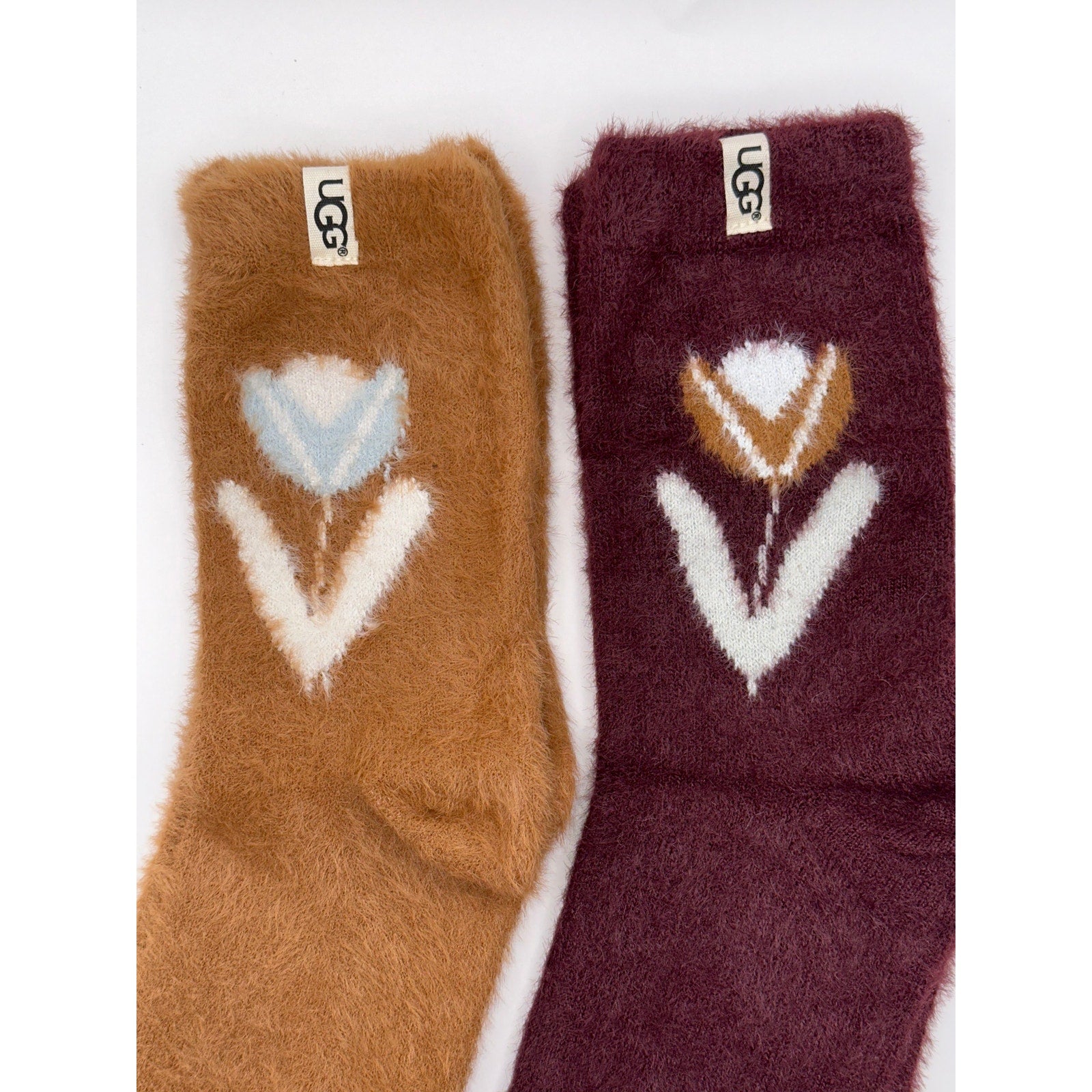 2 Pairs UGGS Fuzzy Cozy Socks M/L Adult Women Tan and Maroon