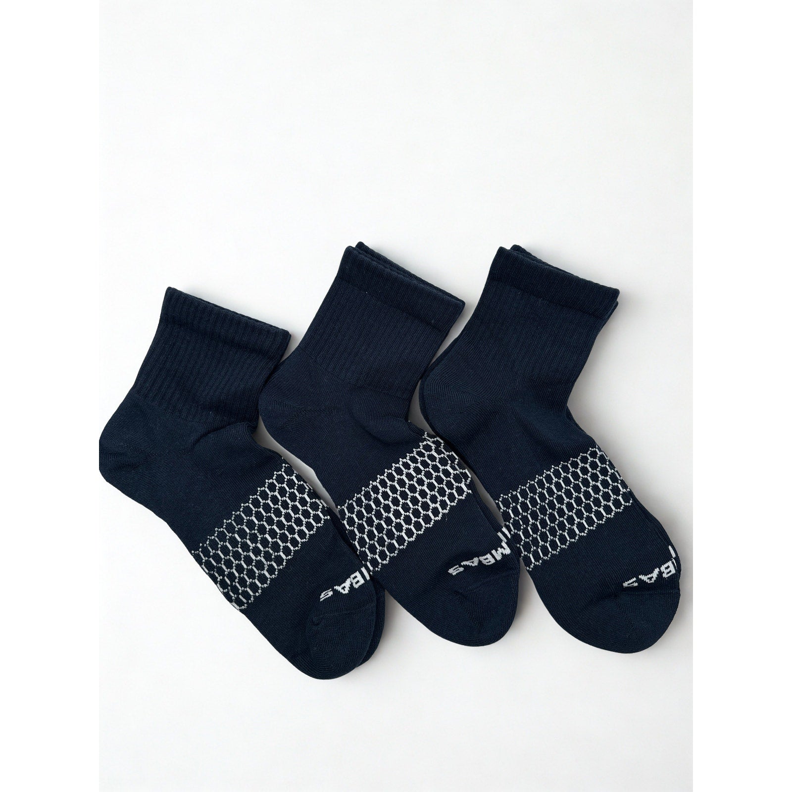3 Pairs Bombas Navy Blue Quarter Socks Size Large 8-12