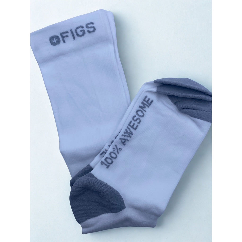 1 Pair FIGS Compression Socks White Gray Plain Size Large