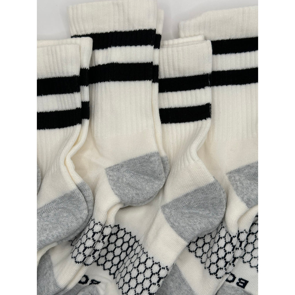 6 Pairs BOMBAS Honeycomb Vintage Black Stripe Half Calf Socks Size Small White