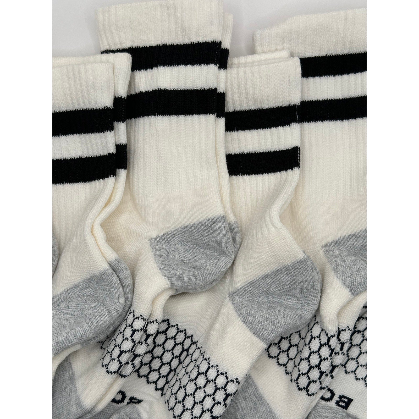 6 Pairs BOMBAS Honeycomb Vintage Black Stripe Half Calf Socks Size Small White