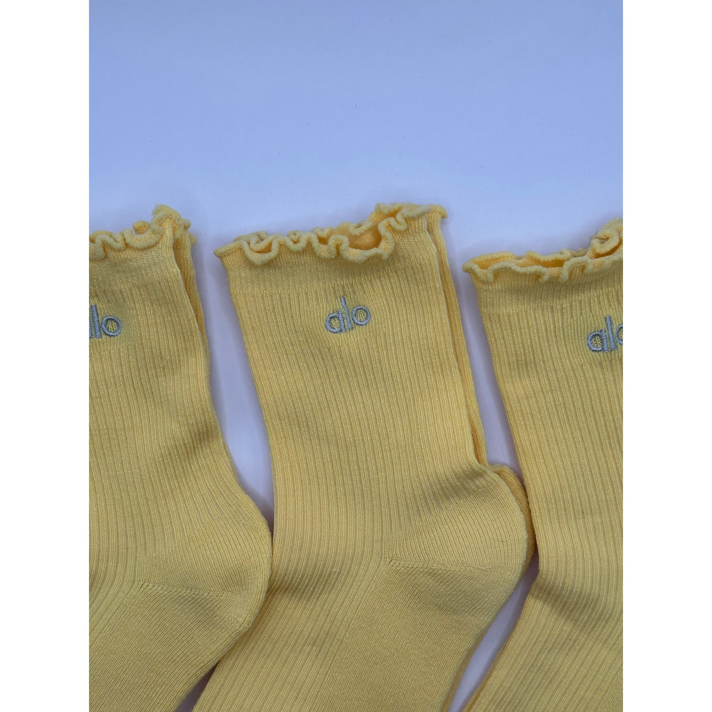 3 Pairs Alo Yoga Women's Lettuce Edge Sock M/L fits sizes 8 – 11 Yellow
